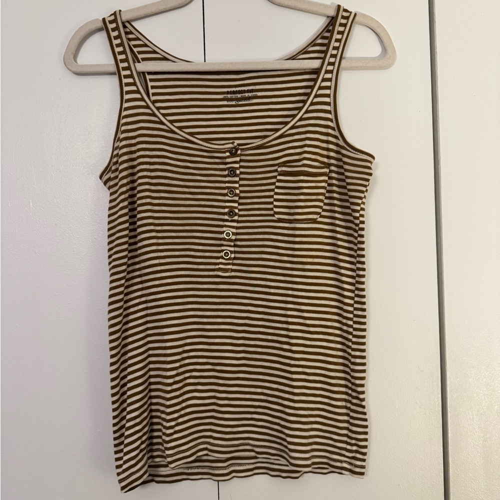 J Crew Perfect Fit Brown Striped Henley Tank